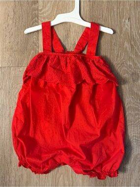 Just One You By Carters Girl's Size 12 Months Red Cotton Romper With Eyelet Trim